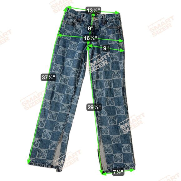 Pacsun Jeans‎ Womens 23 Blue Low Rise Straight Butterfly Print Denim Split Hem - Picture 6 of 12